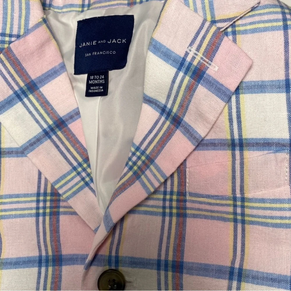 Janie and Jack Pink Blue Pastel Linen Blazer Little Boy Toddler size 18-24 Month